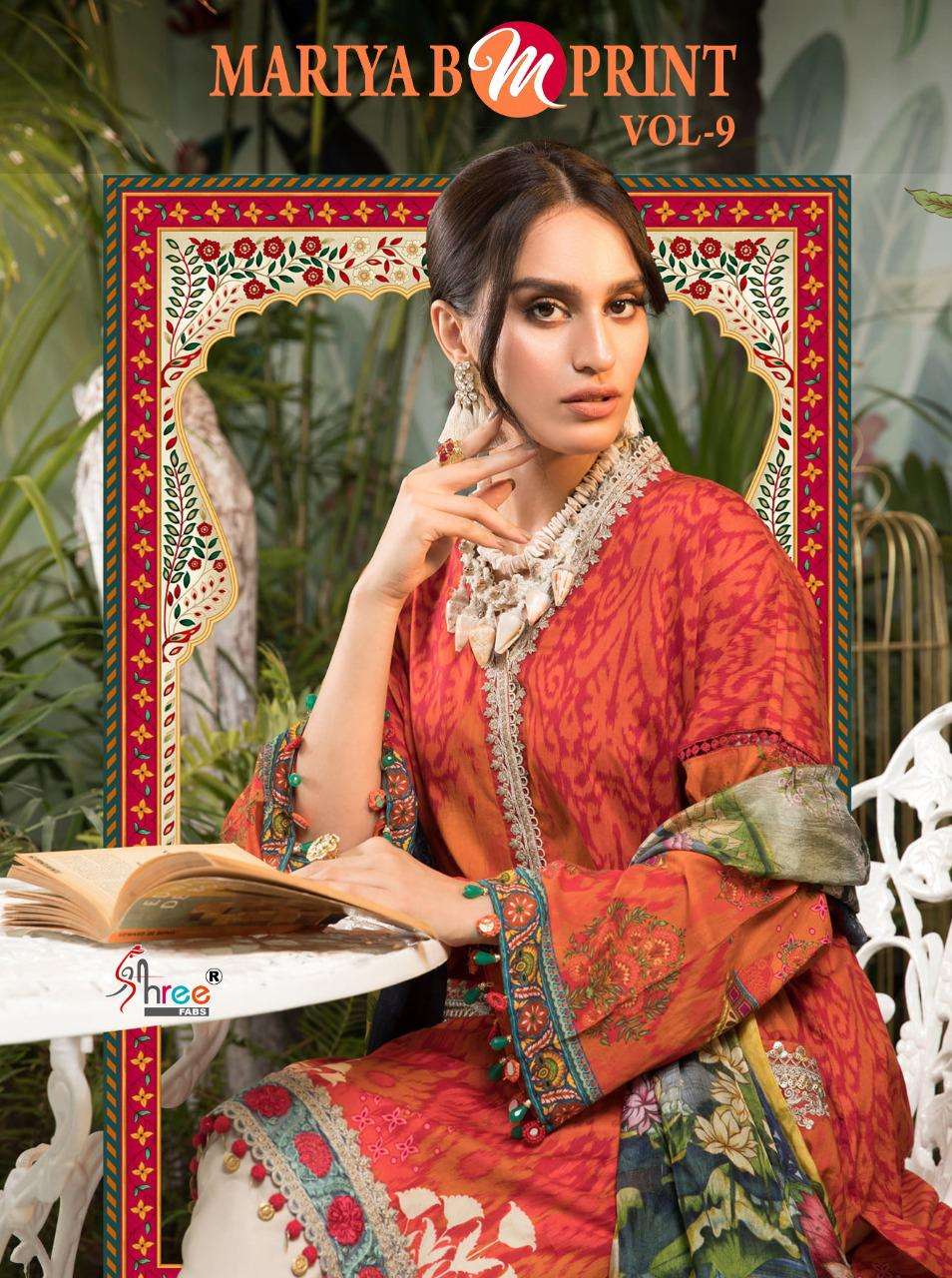 SHREE FABS PRESENTS MARIYA B MPRINT 9 COTTON PRINTED EMBROIDERY WITH SILVER DUPATTA PAKISTANI SUITS